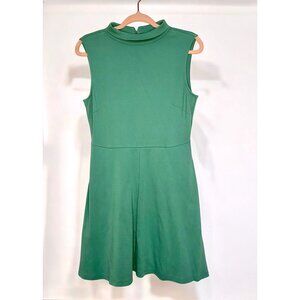 New York & Company Green Fit & Flare Mini Dress Medium Sleeveless Mock Turtle